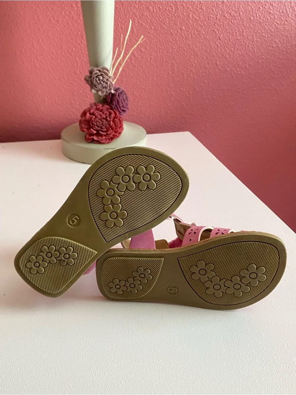 Rachel Shoes Pink Girls Floral Strap Sandals